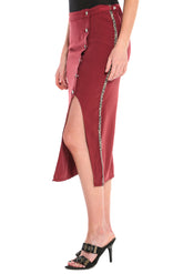 OPEN FRONT MIDI SKIRT - ROSEWOOD - Da-Nang